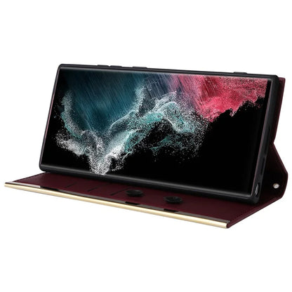 For Samsung Galaxy S22 Ultra 5G Wallet Case PU Leather Flip Phone Cover with Shoulder Strap