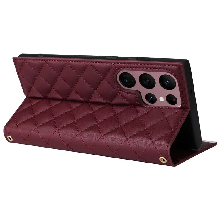 For Samsung Galaxy S22 Ultra 5G Wallet Case PU Leather Flip Phone Cover with Shoulder Strap