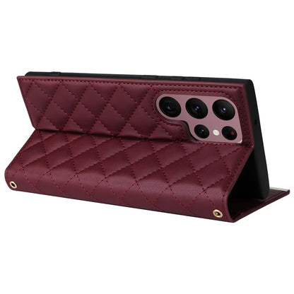 For Samsung Galaxy S22 Ultra 5G Wallet Case PU Leather Flip Phone Cover with Shoulder Strap