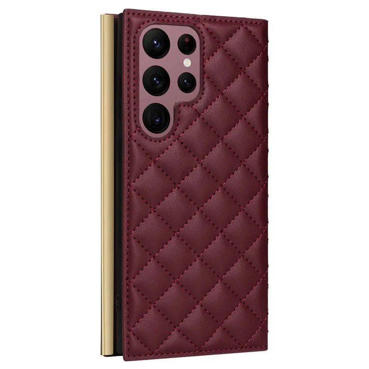 For Samsung Galaxy S22 Ultra 5G Wallet Case PU Leather Flip Phone Cover with Shoulder Strap