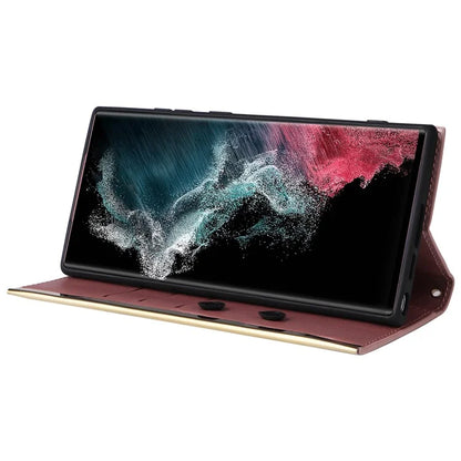 For Samsung Galaxy S22 Ultra 5G Wallet Case PU Leather Flip Phone Cover with Shoulder Strap