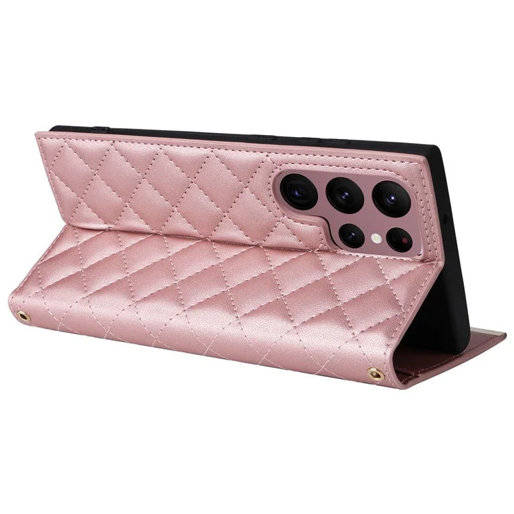 For Samsung Galaxy S22 Ultra 5G Wallet Case PU Leather Flip Phone Cover with Shoulder Strap