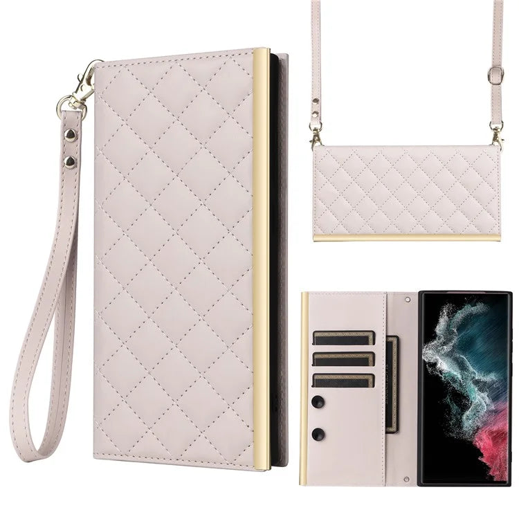 For Samsung Galaxy S22 Ultra 5G Wallet Case PU Leather Flip Phone Cover with Shoulder Strap