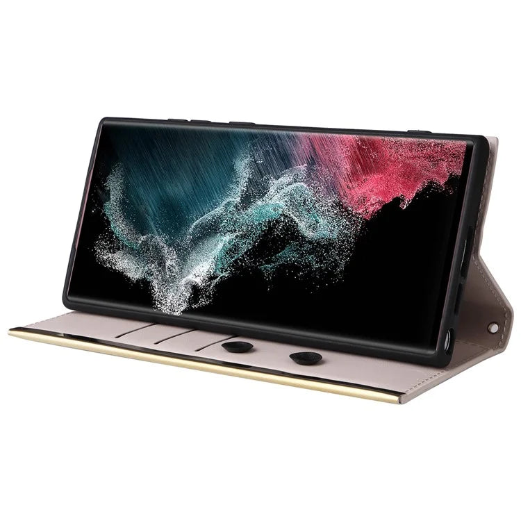 For Samsung Galaxy S22 Ultra 5G Wallet Case PU Leather Flip Phone Cover with Shoulder Strap