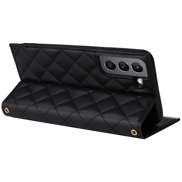 For Samsung Galaxy S21 5G / 4G Case PU Leather Stand Wallet Phone Cover with Shoulder Strap