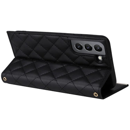 For Samsung Galaxy S21 5G / 4G Case PU Leather Stand Wallet Phone Cover with Shoulder Strap