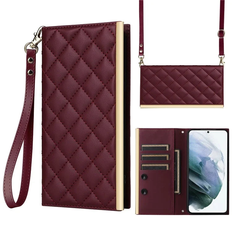 For Samsung Galaxy S21 5G / 4G Case PU Leather Stand Wallet Phone Cover with Shoulder Strap