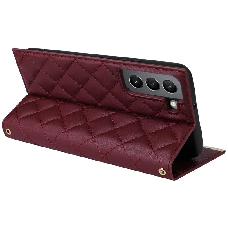 For Samsung Galaxy S21 5G / 4G Case PU Leather Stand Wallet Phone Cover with Shoulder Strap
