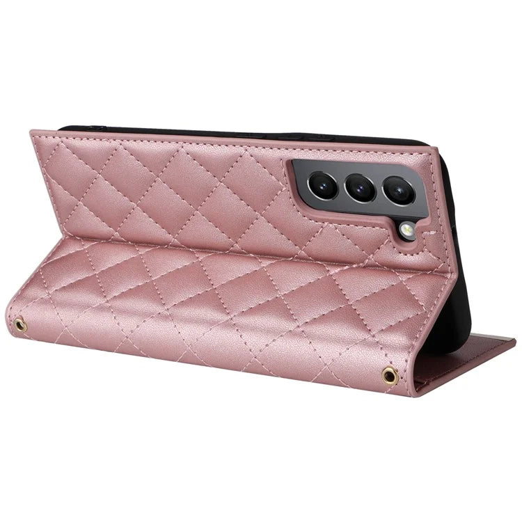 For Samsung Galaxy S21 5G / 4G Case PU Leather Stand Wallet Phone Cover with Shoulder Strap