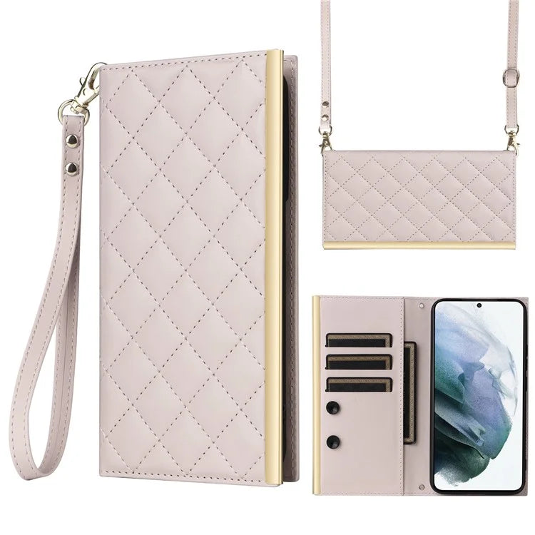 For Samsung Galaxy S21 5G / 4G Case PU Leather Stand Wallet Phone Cover with Shoulder Strap