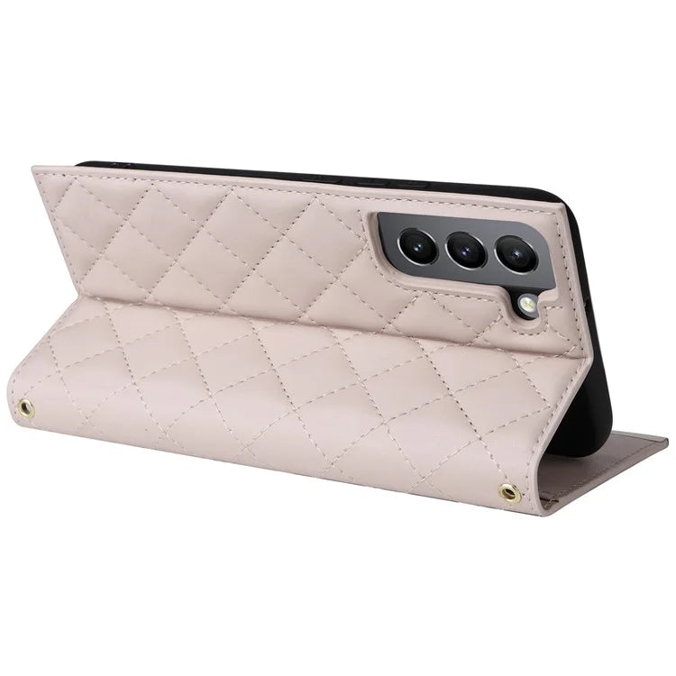 For Samsung Galaxy S21 5G / 4G Case PU Leather Stand Wallet Phone Cover with Shoulder Strap