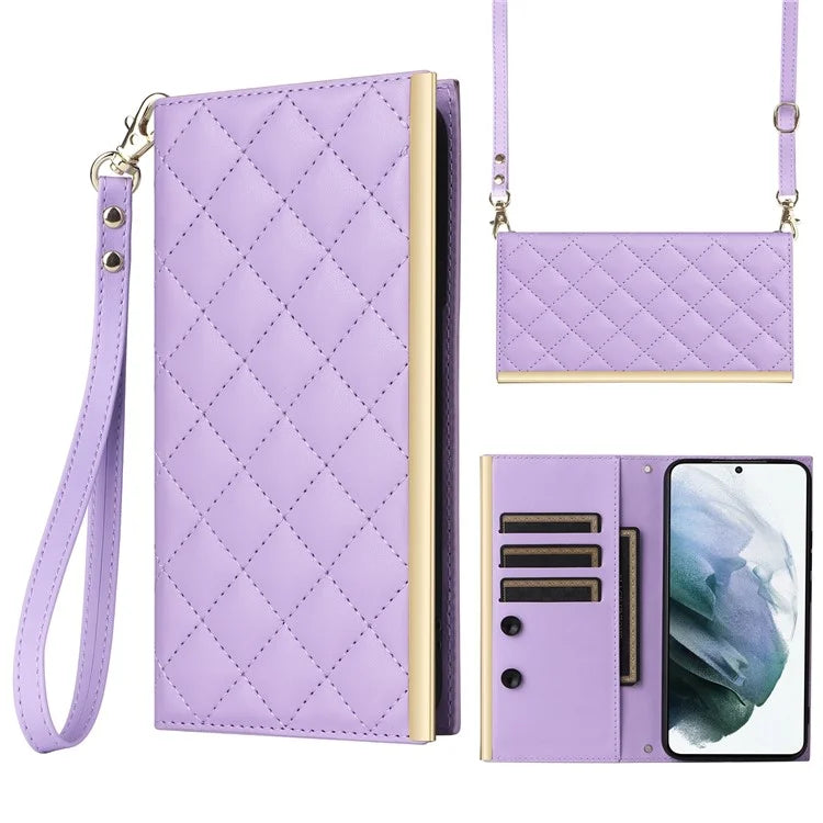 For Samsung Galaxy S21 5G / 4G Case PU Leather Stand Wallet Phone Cover with Shoulder Strap