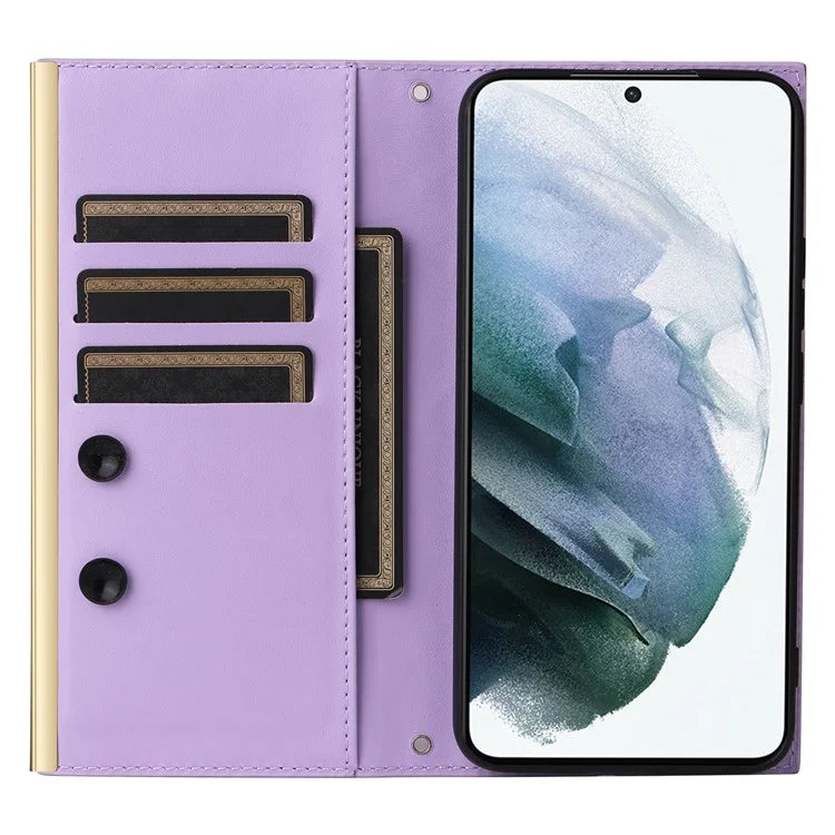 For Samsung Galaxy S21 5G / 4G Case PU Leather Stand Wallet Phone Cover with Shoulder Strap