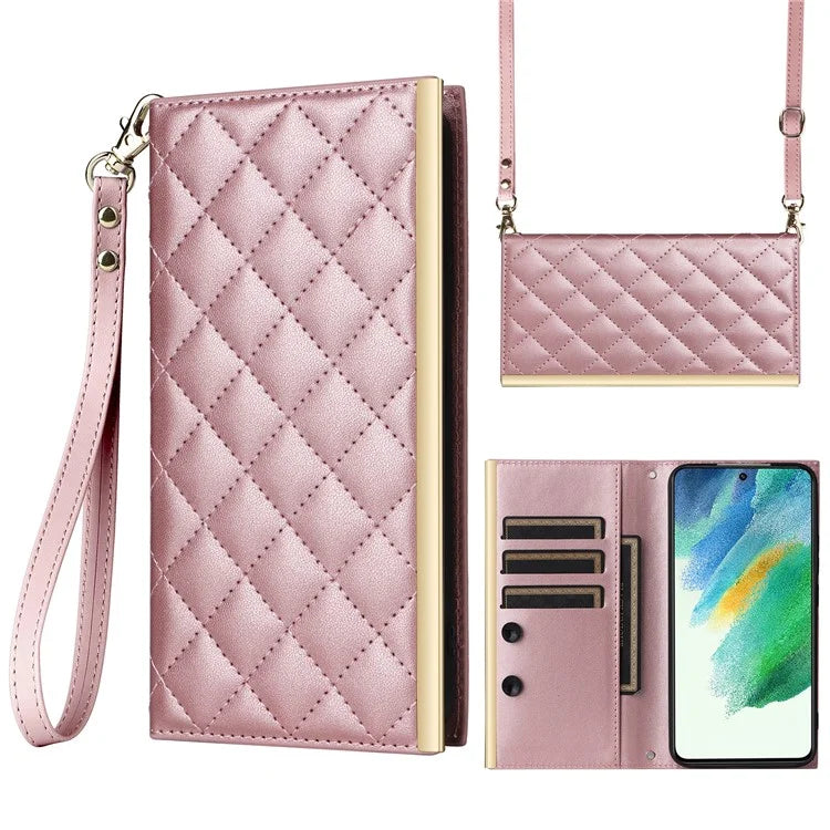For Samsung Galaxy S21 FE 5G Leather Case Suction Cup 3 Card Slots Phone Cover