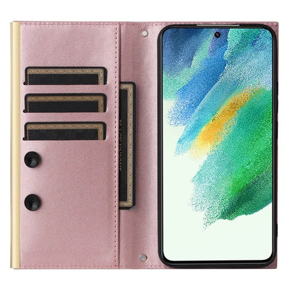For Samsung Galaxy S21 FE 5G Leather Case Suction Cup 3 Card Slots Phone Cover