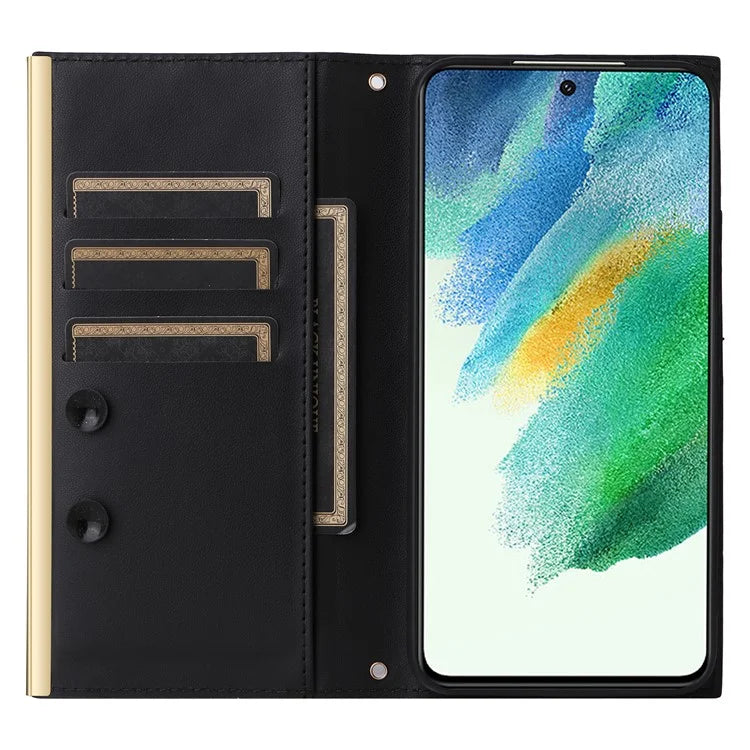 For Samsung Galaxy S21 FE 5G Leather Case Suction Cup 3 Card Slots Phone Cover