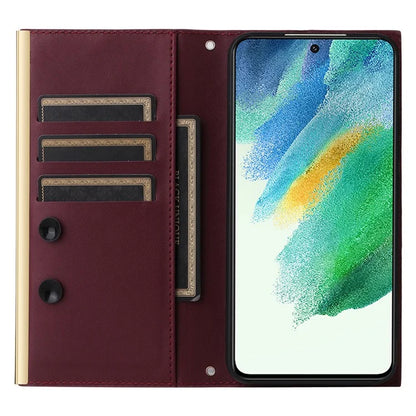 For Samsung Galaxy S21 FE 5G Leather Case Suction Cup 3 Card Slots Phone Cover