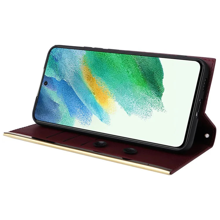 For Samsung Galaxy S21 FE 5G Leather Case Suction Cup 3 Card Slots Phone Cover
