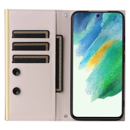 For Samsung Galaxy S21 FE 5G Leather Case Suction Cup 3 Card Slots Phone Cover