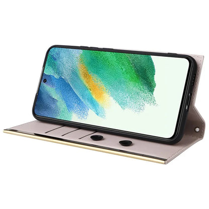 For Samsung Galaxy S21 FE 5G Leather Case Suction Cup 3 Card Slots Phone Cover