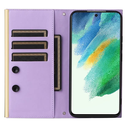 For Samsung Galaxy S21 FE 5G Leather Case Suction Cup 3 Card Slots Phone Cover