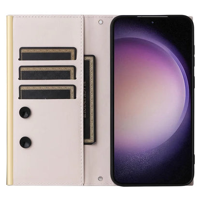 For Samsung Galaxy S23 Leather Case Suction Cup Wallet Flip Phone Cover with Shoulder Strap