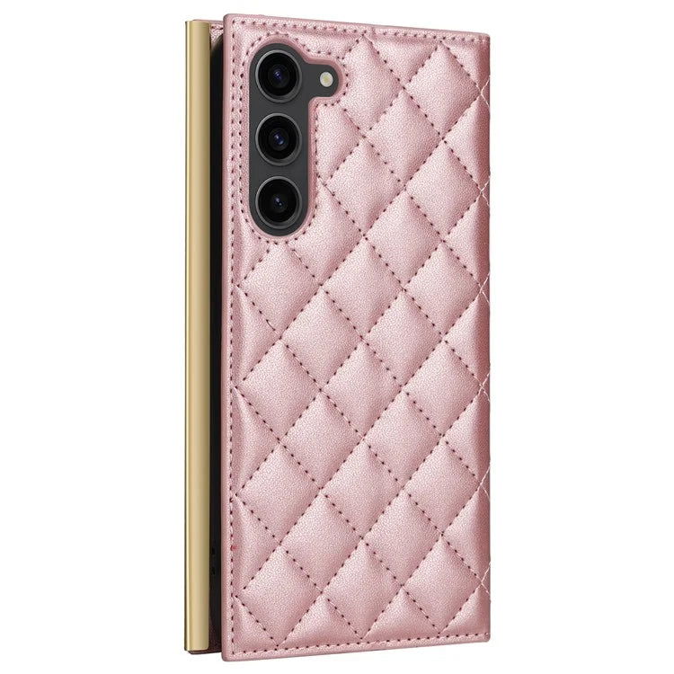 For Samsung Galaxy S23 Leather Case Suction Cup Wallet Flip Phone Cover with Shoulder Strap