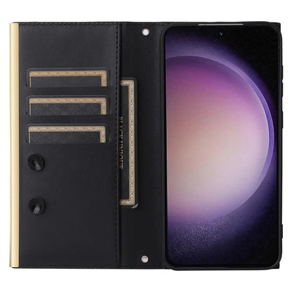 For Samsung Galaxy S23 Leather Case Suction Cup Wallet Flip Phone Cover with Shoulder Strap