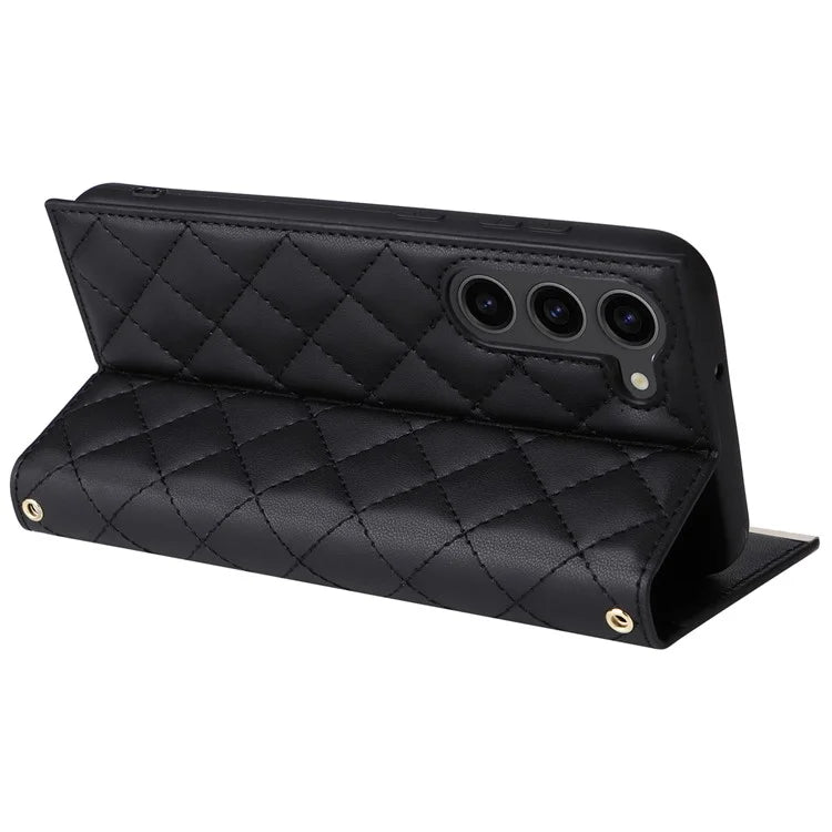 For Samsung Galaxy S23 Leather Case Suction Cup Wallet Flip Phone Cover with Shoulder Strap