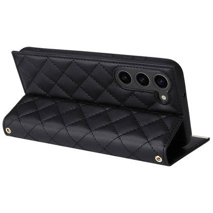 For Samsung Galaxy S23 Leather Case Suction Cup Wallet Flip Phone Cover with Shoulder Strap