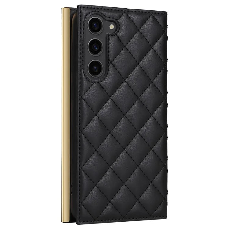 For Samsung Galaxy S23 Leather Case Suction Cup Wallet Flip Phone Cover with Shoulder Strap