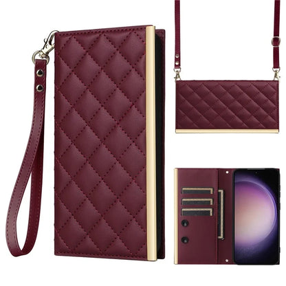 For Samsung Galaxy S23 Leather Case Suction Cup Wallet Flip Phone Cover with Shoulder Strap