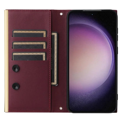 For Samsung Galaxy S23 Leather Case Suction Cup Wallet Flip Phone Cover with Shoulder Strap