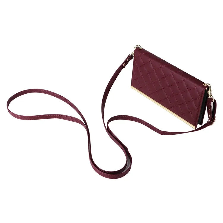 For Samsung Galaxy S23 Leather Case Suction Cup Wallet Flip Phone Cover with Shoulder Strap