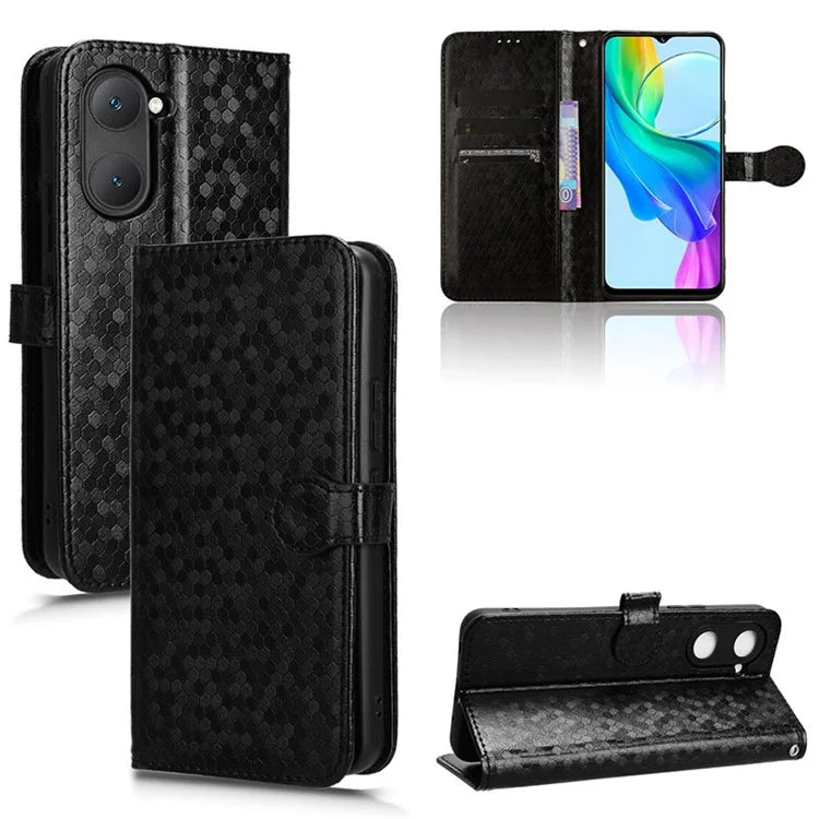 For vivo Y03 Case Dots Imprinted Shockproof Wallet Phone Cover