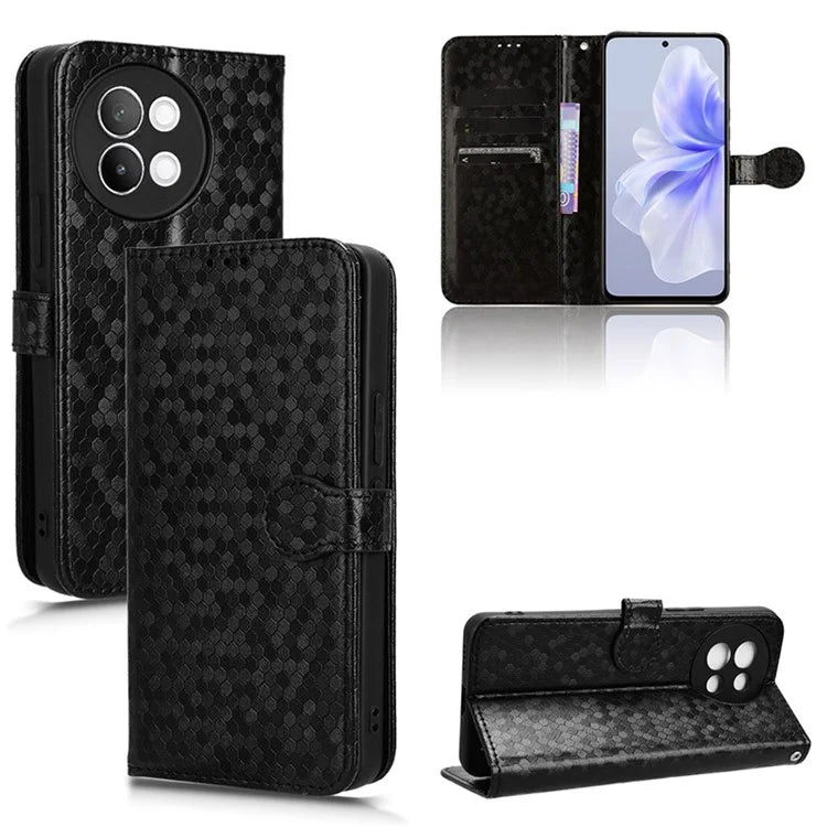 For vivo S18e 5G Magnetic Phone Case Dots Imprinted Card Holder Anti-scratch Cover