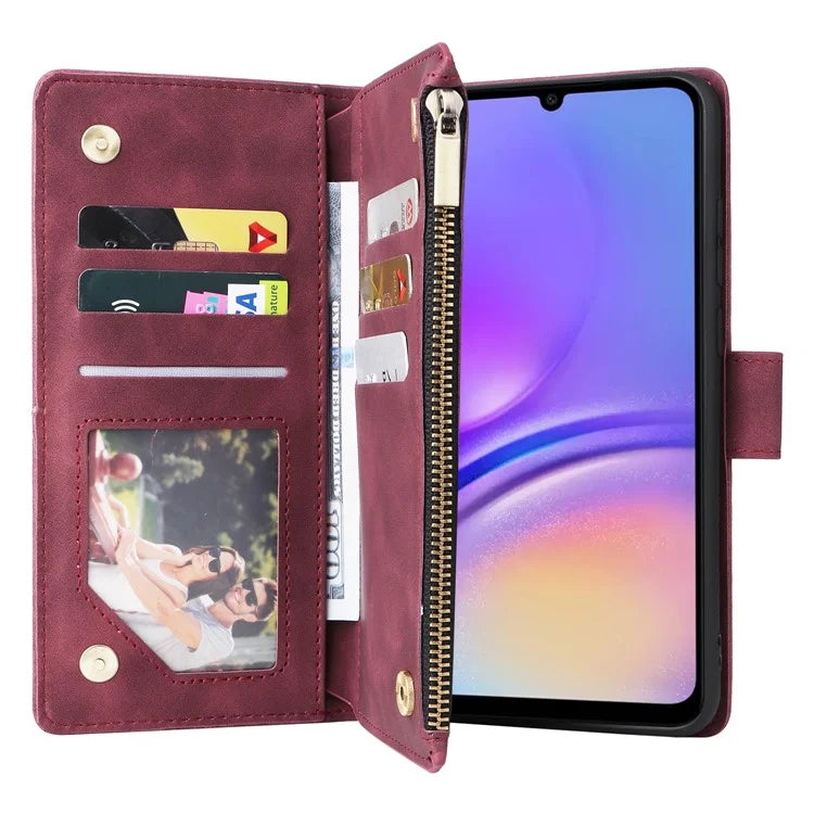 For Samsung Galaxy A05 4G Case Multiple Card Slots Anti-fall Zipper Pocket Leather Phone Cover
