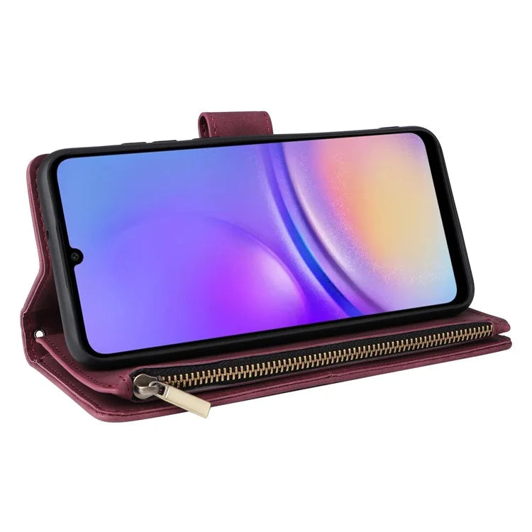 For Samsung Galaxy A05 4G Case Multiple Card Slots Anti-fall Zipper Pocket Leather Phone Cover
