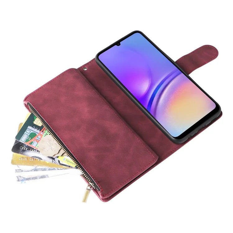 For Samsung Galaxy A05 4G Case Multiple Card Slots Anti-fall Zipper Pocket Leather Phone Cover