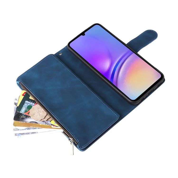 For Samsung Galaxy A05 4G Case Multiple Card Slots Anti-fall Zipper Pocket Leather Phone Cover