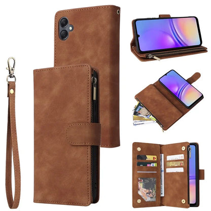For Samsung Galaxy A05 4G Case Multiple Card Slots Anti-fall Zipper Pocket Leather Phone Cover