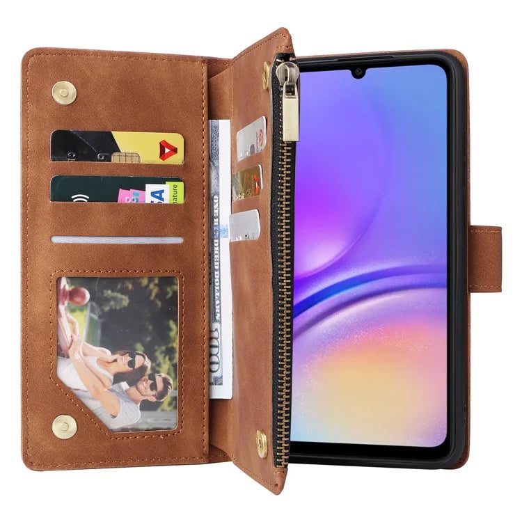 For Samsung Galaxy A05 4G Case Multiple Card Slots Anti-fall Zipper Pocket Leather Phone Cover