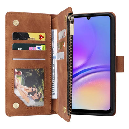 For Samsung Galaxy A05 4G Case Multiple Card Slots Anti-fall Zipper Pocket Leather Phone Cover