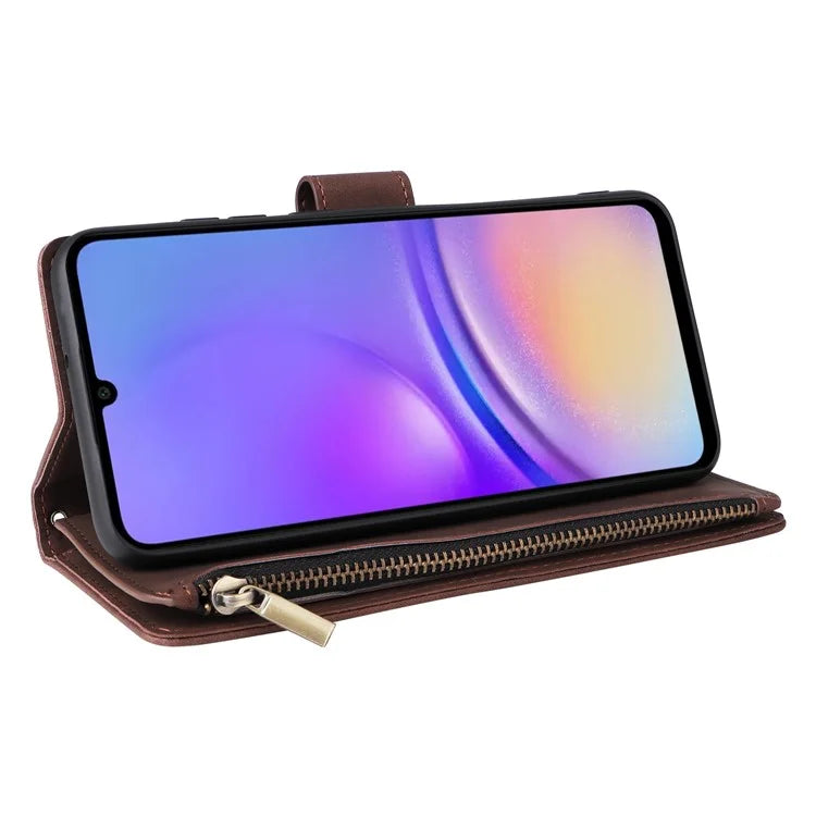 For Samsung Galaxy A05 4G Case Multiple Card Slots Anti-fall Zipper Pocket Leather Phone Cover
