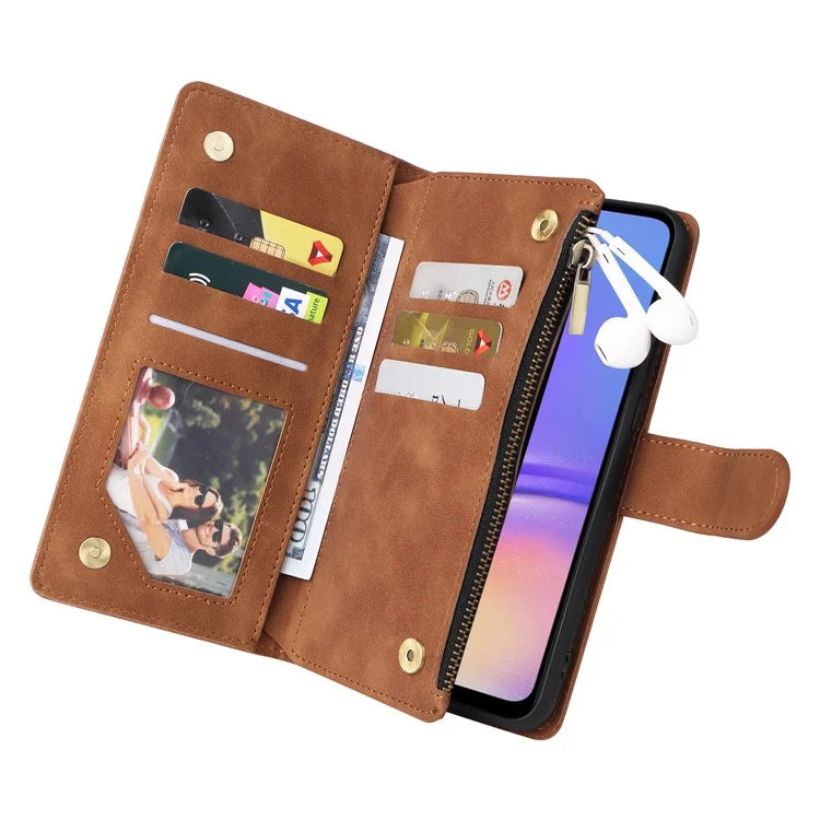 For Samsung Galaxy A05 4G Case Multiple Card Slots Anti-fall Zipper Pocket Leather Phone Cover