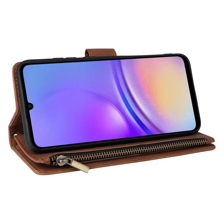 For Samsung Galaxy A05 4G Case Multiple Card Slots Anti-fall Zipper Pocket Leather Phone Cover