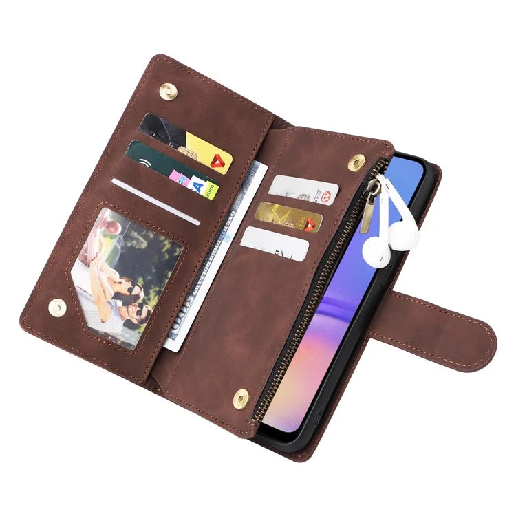 For Samsung Galaxy A05 4G Case Multiple Card Slots Anti-fall Zipper Pocket Leather Phone Cover