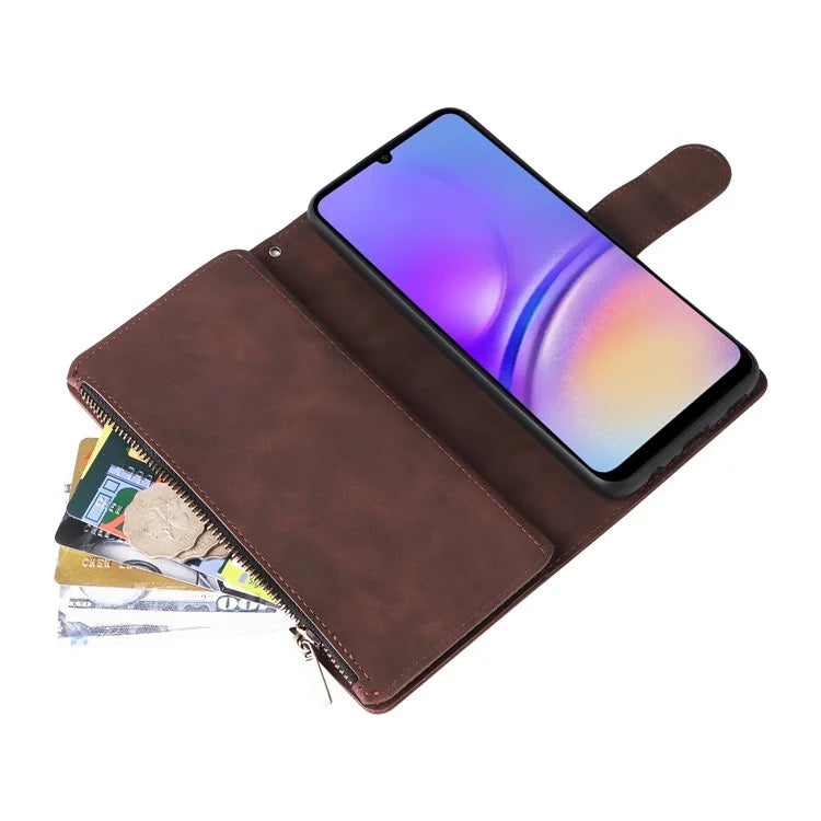 For Samsung Galaxy A05 4G Case Multiple Card Slots Anti-fall Zipper Pocket Leather Phone Cover