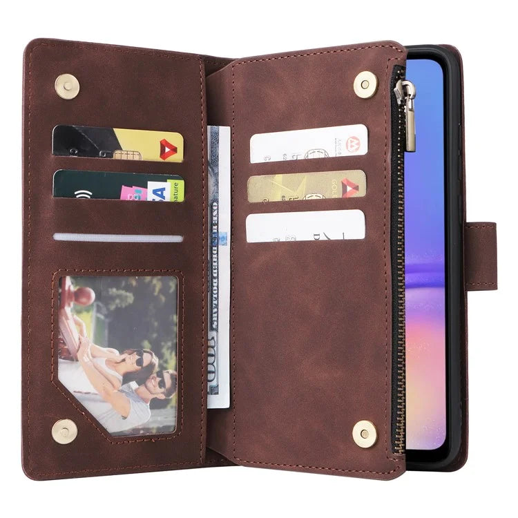 For Samsung Galaxy A05 4G Case Multiple Card Slots Anti-fall Zipper Pocket Leather Phone Cover