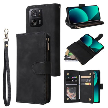 For Xiaomi 13T / 13T Pro / Redmi K60 Ultra Cell Phone Drop-proof Case Zipper Wallet Card Holder Leather Cover